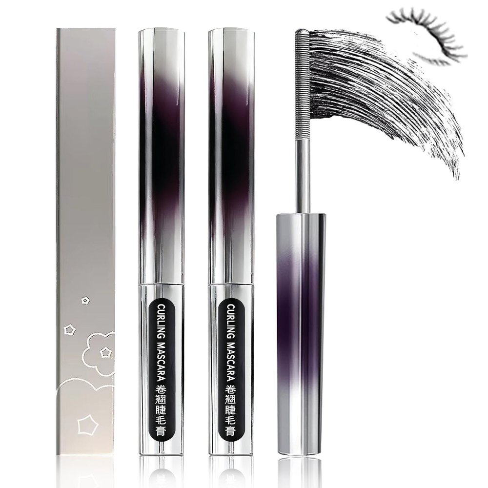 2 Stick Mascara Black,Iron Wand Waterproof With Metal Brush,3D Curling Tubing Mascara,Natural Volume and Length,Quick-Drying and Smudge-Proof