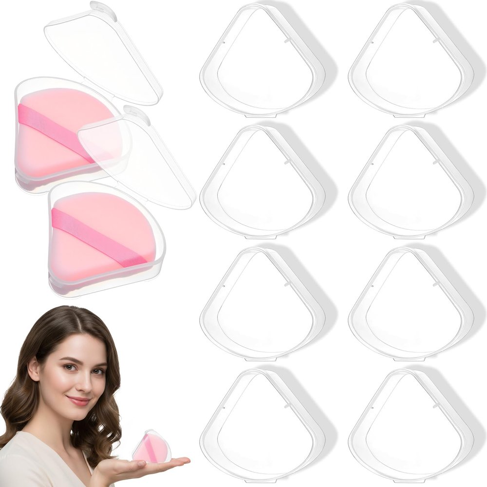 10 Pcs Triangle Powder Puffs Holder Cases Clear Makeup Sponge Protective Container Portable Beauty Holder Reusable Dust Proof Cosmetic Puff Box Multifunctional Cosmetic Storage Case for Travel