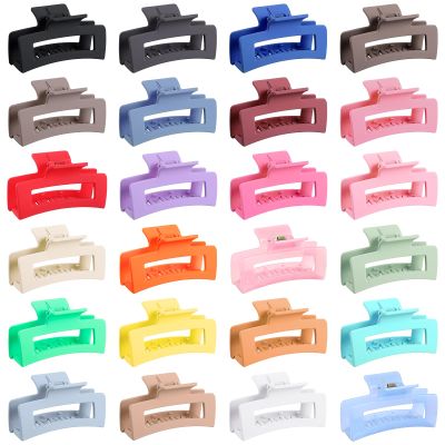 24 Pcs Medium Hair Claw Clips Set, 3.35 Inch Rectangle Claw Clips for Thick and Thin Hair Square Hairs Clip for Women, Rectangle Banana Jaw Clip Hairs Accessories for Girls (Color Set 2)