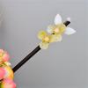 EWUROI Glass Flower Ancient Hairpin Women's Yellow Wooden Headdress Cheongsam Jewelry Daily view 3