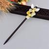 EWUROI Glass Flower Ancient Hairpin Women's Yellow Wooden Headdress Cheongsam Jewelry Daily view 4