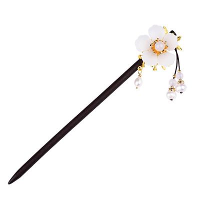 EWUROI Retro Pearl Glass Hairpin Ancient Costume Headdress Accessories Wooden Plate Women