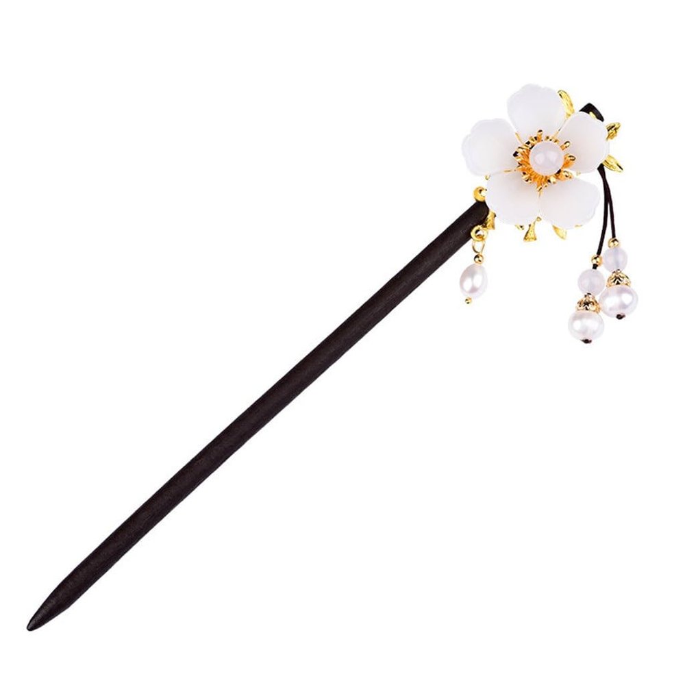 EWUROI Retro Pearl Glass Hairpin Ancient Costume Headdress Accessories Wooden Plate Women