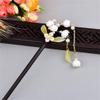 EWUROI Glass Flower Ancient Hairpin Female Hair Wooden Cheongsam Ornaments view 3