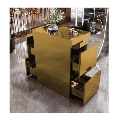 Beauty Salon Storage Cabinet, Stainless Steels Salon Station, Barber Salon Stations for Hair Stylist, Salon Organizers and Storage, 2/3 Layers(Gold,37x60x78 cm)