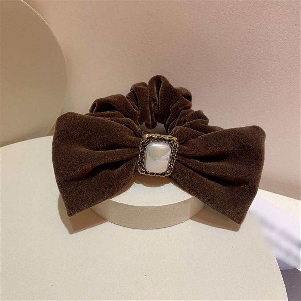 EWUROI Retro Temperament Imitation Pearl Square Buckle Velvet Hair Circle Ornaments