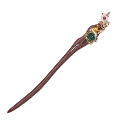 EWUROI Flower Hair Ornaments For Female Brides Hairpins Made Of Red Sandalwood Handmade