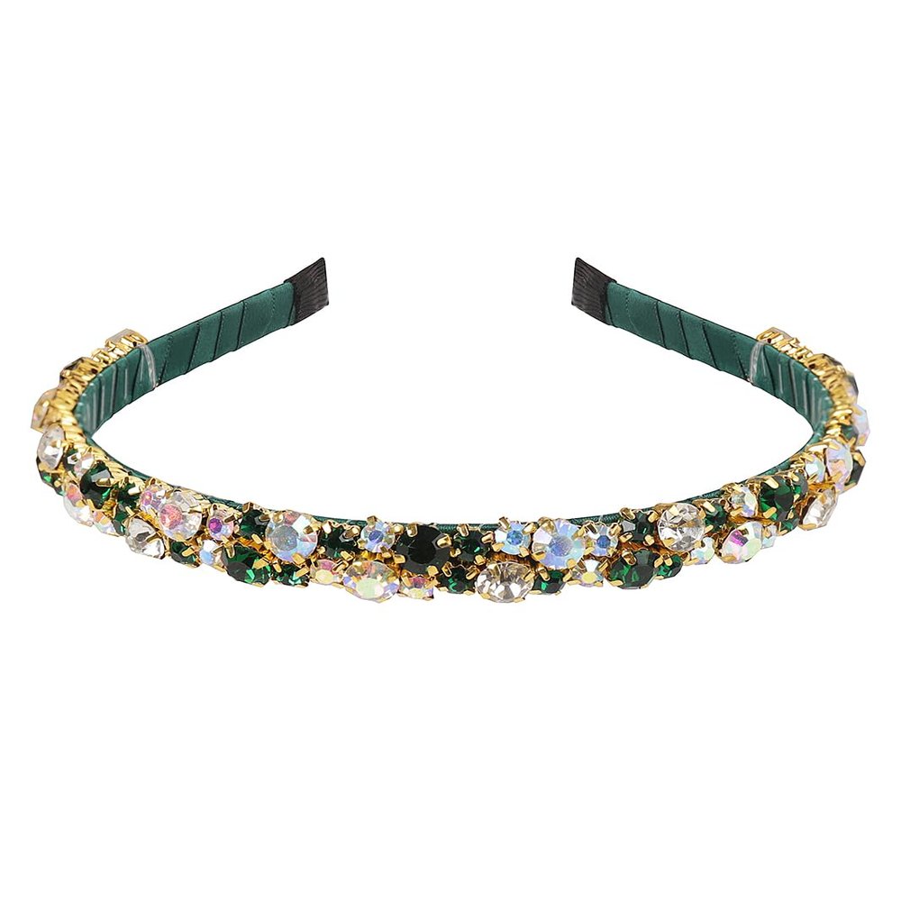 YARN & INK Women's Emerld Headbands Non Slip, Fashion Headband Cute Beaded Bling HairBand Hair Accessories Vintage for Women Girls (Green Rhinestones)