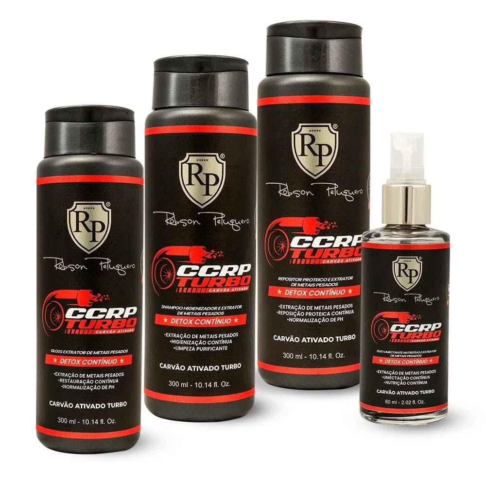 Robson Peluquero CCRP Turbo Pre-Chemical Hair Care Set, 4-Step Reconstructor & Activated Charcoal Detox (3x10.1Fl Oz + 1x2.02Fl Oz)  Professional Haircare Kit for Damaged, Chemically Treated Hair