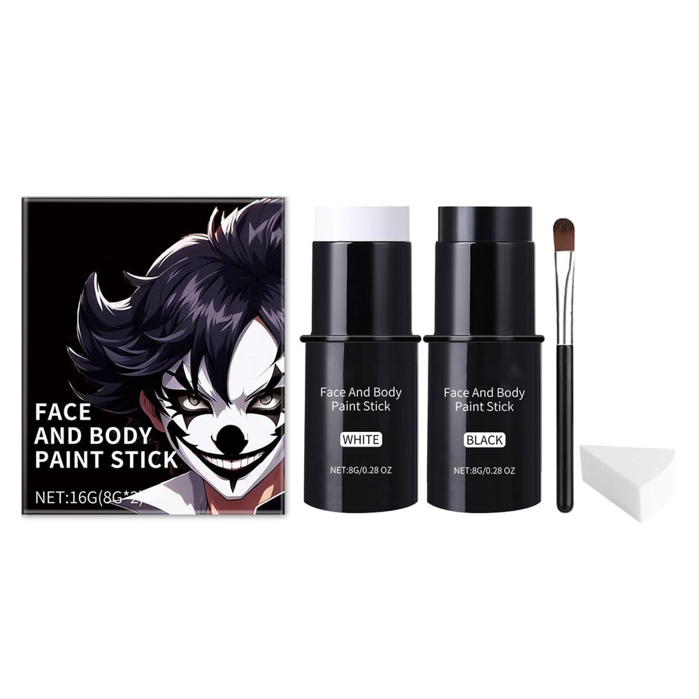 Halloween Face Paint Sticks,Clown White Face Paint Stick,Black and white Full-coverage Cream Face Paint for Halloween Cosplay Makeup,Professional Body Paint For Joker Skeleton Halloween
