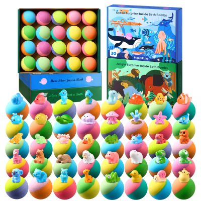 40 Kids Bath Bombs with Surprise Inside, Ocean & Jungle Animal Toys Gift Set with Natural Child-Safe Ingredients, Travel-Friendly Bath Bombs for Boys and Girls, Great for Birthdays, Christmas & Easter