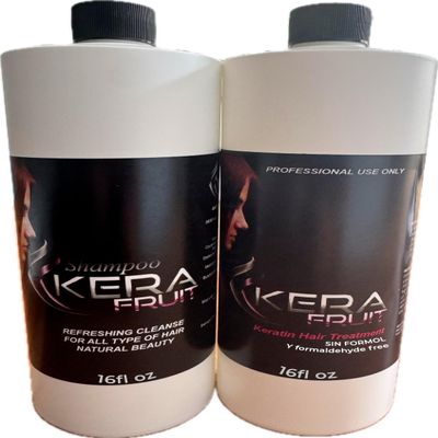 KERA FRUIT Keratin Treatment Set Libre de Formol - Antifrizz Deep Hydratation - Repair Hair Treatment - Professional Results - Formaldehyde Free 16oz with Shampoo - Keratina sin formol