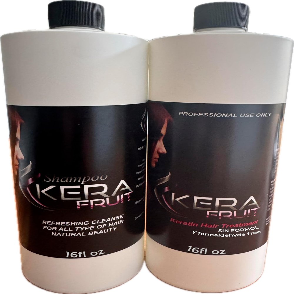 KERA FRUIT Keratin Treatment Set Libre de Formol - Antifrizz Deep Hydratation - Repair Hair Treatment - Professional Results - Formaldehyde Free 16oz with Shampoo - Keratina sin formol