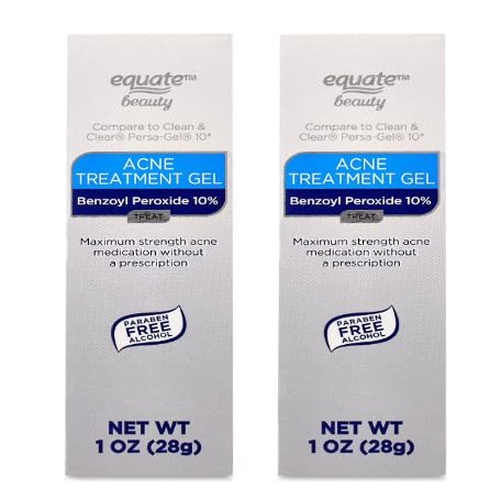 Equate Acne Treatment Gel 10% Benzoyl Peroxide - Powerful Skincare Combo for Clear, Radiant, and Acne-Free Skin (Pack of 2)