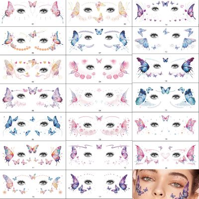 20 Sheets Glitter Fairy Makeup Tattoo Kit,Fairy Face Gems & Butterfly Temporary Tattoos for Eyes,Princess Rave Party for Womens,Costume,Butterfly Costume