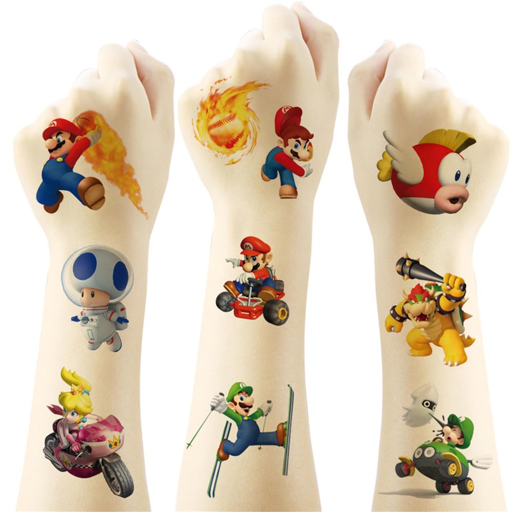 20PCS Super Mario Bros Temporary Tattoos Stickers Cute Cartoon Waterproof Stickers for Kids,Classroom Reward Supplies,Birthday Party Halloween and Christmas Surprise Decoration Supplies