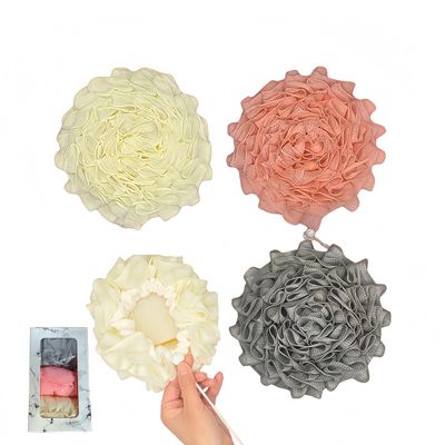 3-Pack Bath Loofah Set with Dual-Sided Shower Puff - Includes Soap Pocket, Hanging Rope, and Gift Box - Loofah for Women and Men - Shower Sponge for Body with Rich Lather Beige & Pink & Gray