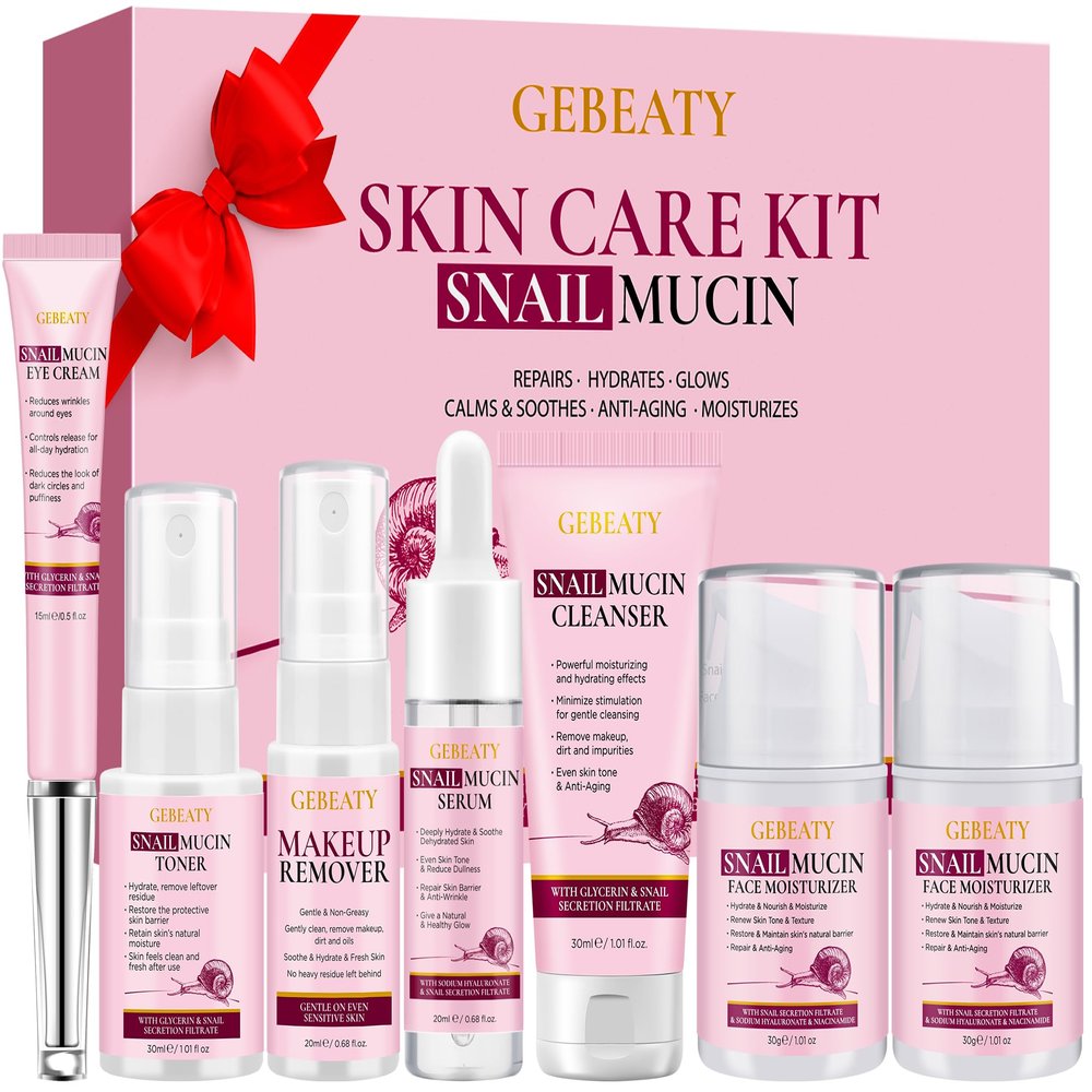 Christmas Gifts for Women,7 Pcs Skin Care Set,Hydrating Moisturing Repairing Soothing Snail Mucin Facial Skin Care Routine Kit for Dull Skin & Dry Skin,Skincare Gift Set Women