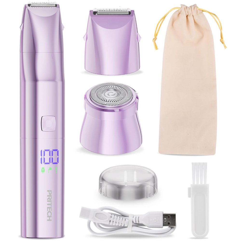 Bikini Trimmer for Women 2 in 1 Electric Razors for Women - Wet and Dry Electric Lady Shaver, Smooth Facial Hair Remover and Body Hair Trimmer for Bikini,Leg, Underarm, Face, Private Area (Purple)