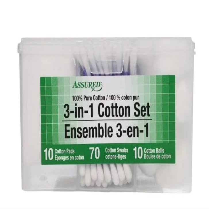 (2Pck) Assured 3-in-1 Cotton Sets in Travel Cases, 7x3x1.75-in.