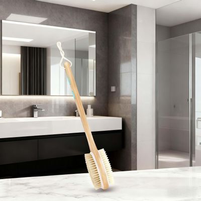 2 Packages,Wooden Long Handled Double-Sided Bath Brush with Soft bristles, Used for Back Sanding, exfoliating, and Massage