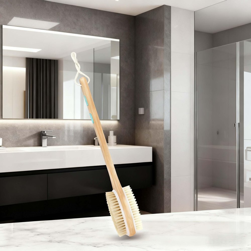 2 Packages,Wooden Long Handled Double-Sided Bath Brush with Soft bristles, Used for Back Sanding, exfoliating, and Massage