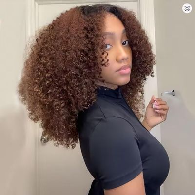 180 Density Dark Root Brown Short Bob Kinky Curly HD Invisible Transparent 13X4 Lace Front Human Hair Brazilian Virgin Wigs Ombre Brown Ginger Colored Bleached Knots Wigs Pre Plucked with Baby Hair
