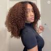 180 Density Dark Root Brown Short Bob Kinky Curly HD Invisible Transparent 13X4 Lace Front Human Hair Brazilian Virgin Wigs Ombre Brown Ginger Colored Bleached Knots Wigs Pre Plucked with Baby Hair view 1