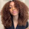 180 Density Dark Root Brown Short Bob Kinky Curly HD Invisible Transparent 13X4 Lace Front Human Hair Brazilian Virgin Wigs Ombre Brown Ginger Colored Bleached Knots Wigs Pre Plucked with Baby Hair view 2
