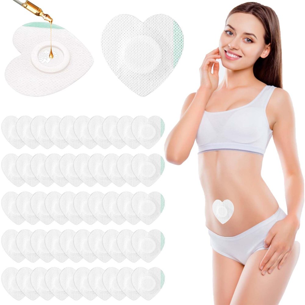 Disposable Castor Oil Patches for Belly Button - 50Pcs Breathable Anti Leakage Pads, Abdomen & Joint Relief, Organic Cotton No-Wash(White,Heart Shape)
