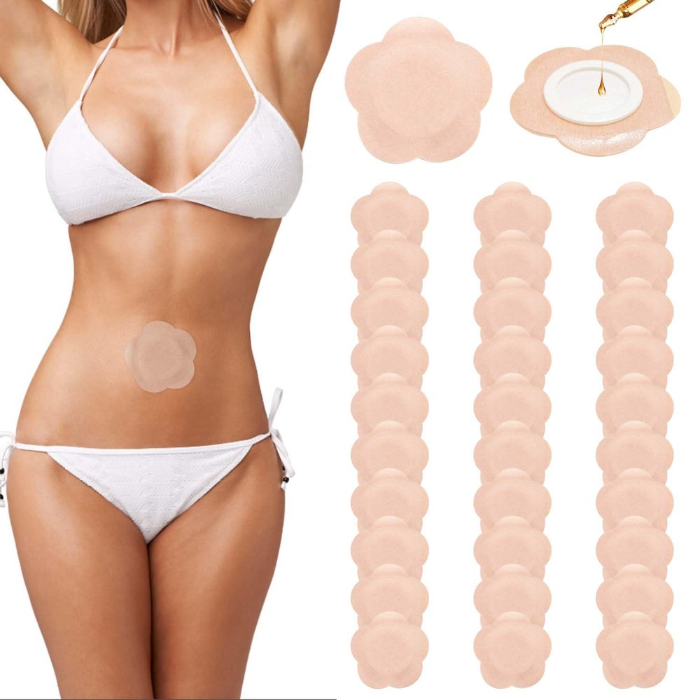 Disposable Castor Oil Patches for Belly Button - 50Pcs Breathable Anti Leakage Pads, Abdomen & Joint Relief, Organic Cotton No-Wash (Beige)