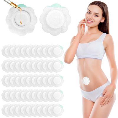 50Pcs Castor Oil Patches flower Shape Self-Adhesive Castor Oil Belly Button Patch White