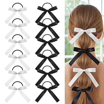 12PCS Silky Satin Hair Bows Ties Elegant Bowknot Ribbon Accessories Ponytail Holders Cute Elastics Hair Bands for Women, Girls