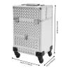 GAMIGIME Rolling Makeup Case, Large Capacity Rolling Nail Case with 4 Wheels and Drawer, Cosmetic Trolley Makeup Storage Organizer for Travel Makeup, Outdoor Shooting and Cinemas (Silver) view 2