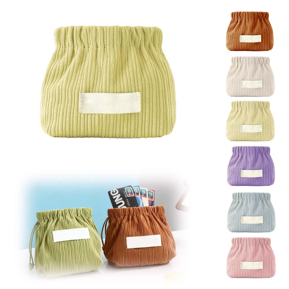 ANYSENT Corduroy Makeup Bag,2025 New Mini Elastic Hair Tie Organizer,Portable Small Pouches Travel Storage Bags Toiletry Purse,Case Accessories for Coin Lipstick (Green)