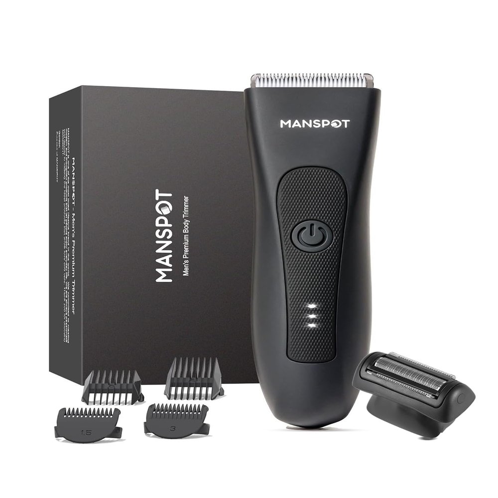 MANSPOT Manscape 2 in 1 Body Hair Trimmer Foil Shaver, Electric Groin Pubic Ball Trimmer, Waterproof Wet/Dry Bikini Trimmer for Women with 4 Guard, 20 Days Shaving