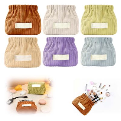 ANYSENT Corduroy Makeup Bag,2025 New Mini Elastic Hair Tie Organizer,Portable Small Pouches Travel Storage Bags Toiletry Purse,Case Accessories for Coin Lipstick (6 Color)