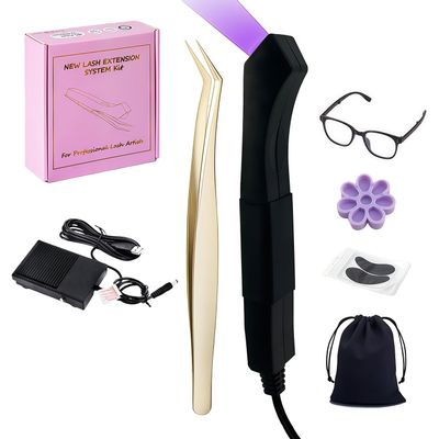 UV Lash Light Foot Pedal for Eyelash Extensions Handheld Mini Uv Lash Tweezer Light Portable LED Flash Cure Lamp Waterproof 1S Curing Safe with UV-Protection Glasses, Eye Patches, Tweezer and Glue Cup