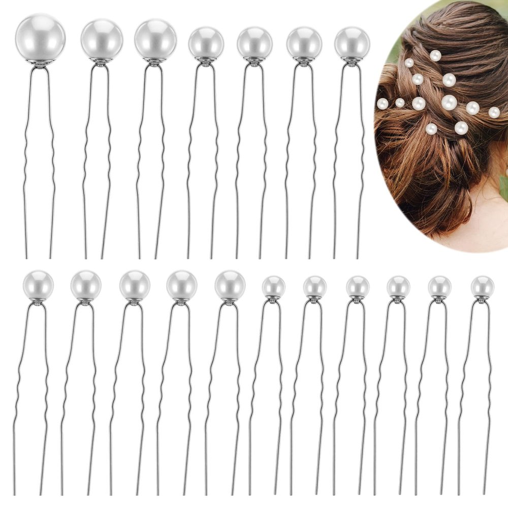 18 Pieces Bridal Hair Accessories Wedding Pearls Hair Pins U Shaped Pearl Clips for Bride Bridesmaid Women Girls (Silver)