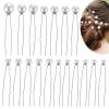 18 Pieces Bridal Hair Accessories Wedding Pearls Hair Pins U Shaped Pearl Clips for Bride Bridesmaid Women Girls (Silver) view 1