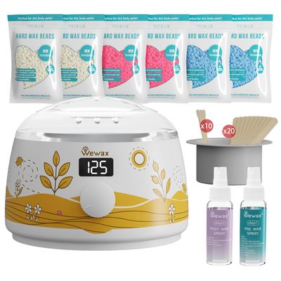 Waxing Kit for Women, Wax Warmer for Hair Removal 6 Bags Hard Wax Beads