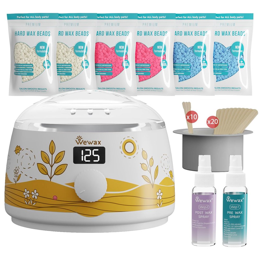 Waxing Kit for Women, Wax Warmer for Hair Removal 6 Bags Hard Wax Beads