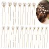 18 Pieces Bridal Hair Accessories Wedding Pearls Hair Pins U Shaped Pearl Clips for Bride Bridesmaid Women Girls (Gold) view 1