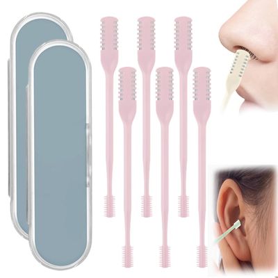 AprYew 2-in-1 Nasal Hair Cutter, Nose Hair Trimmer for Men Women, 360 Rotating Portable Manual Nose Hair Remover Tool with Ear Picker, Double Sided Noses Hairs Knife Travel Essentials (Pink, 6PC)