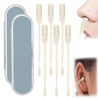 AprYew 2-in-1 Nasal Hair Cutter, Nose Hair Trimmer for Men Women, 360 Rotating Portable Manual Nose Hair Remover Tool with Ear Picker, Double Sided Noses Hairs Knife Travel Essentials (Beige, 6PC)
