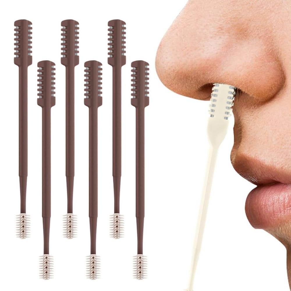 AprYew 2-in-1 Nasal Hair Cutter, Nose Hair Trimmer for Men Women, 360 Rotating Portable Manual Nose Hair Remover Tool with Ear Picker, Double Sided Noses Hairs Knife Travel Essentials (Coffee, 6PC)