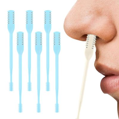 AprYew 2-in-1 Nasal Hair Cutter, Nose Hair Trimmer for Men Women, 360 Rotating Portable Manual Nose Hair Remover Tool with Ear Picker, Double Sided Noses Hairs Knife Travel Essentials (Blue, 6PC)