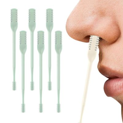 AprYew 2-in-1 Nasal Hair Cutter, Nose Hair Trimmer for Men Women, 360 Rotating Portable Manual Nose Hair Remover Tool with Ear Picker, Double Sided Noses Hairs Knife Travel Essentials (Green, 6PC)