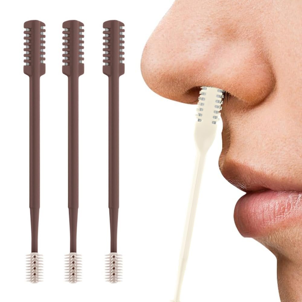AprYew 2-in-1 Nasal Hair Cutter, Nose Hair Trimmer for Men Women, 360 Rotating Portable Manual Nose Hair Remover Tool with Ear Picker, Double Sided Noses Hairs Knife Travel Essentials (Coffee, 3PC)
