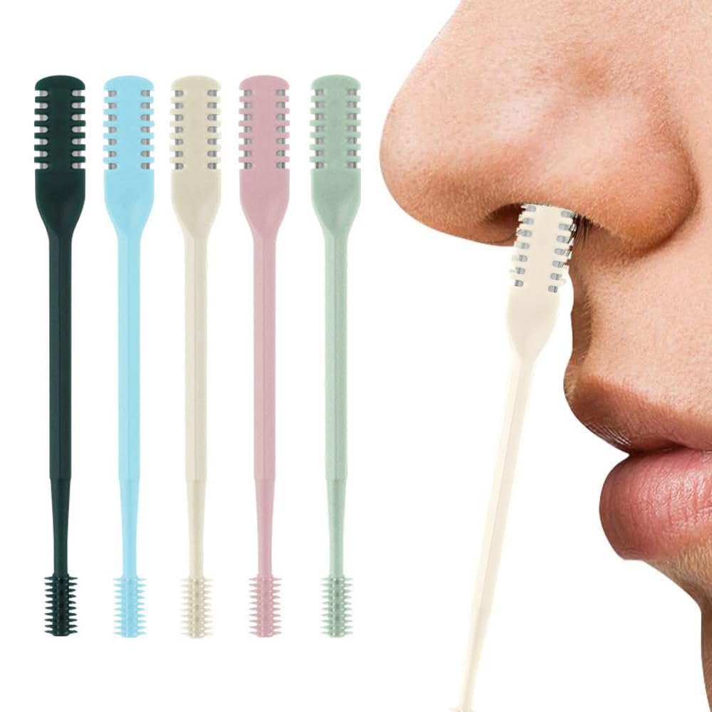 AprYew 2-in-1 Nasal Hair Cutter, Nose Hair Trimmer for Men Women, 360 Rotating Portable Manual Nose Hair Remover Tool with Ear Picker, Double Sided Noses Hairs Knife Travel Essentials (Mix, 5PC)